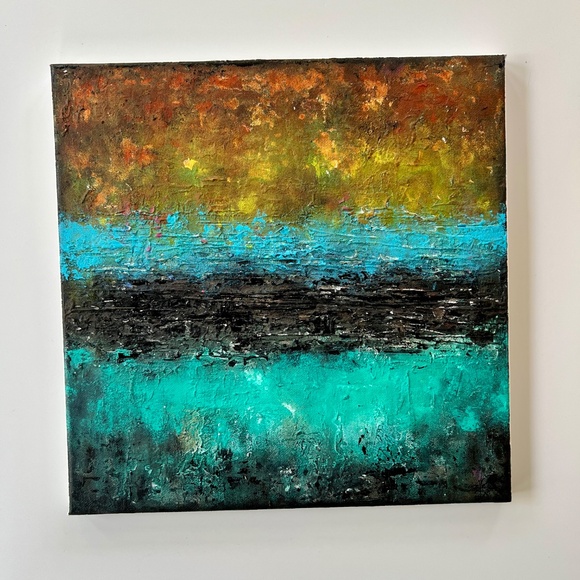 Horizon Awakens - Textured Abstract Acrylic Painting | 12x12 Canvas Bold Colors - Picture 15 of 16